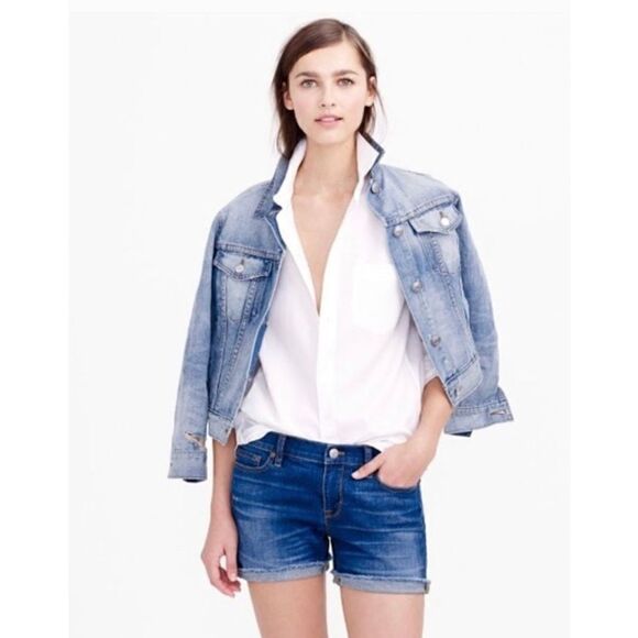 J. Crew Indigo Denim Women's Mid Rise Cut Off Shorts Size 27 - Picture 1 of 11